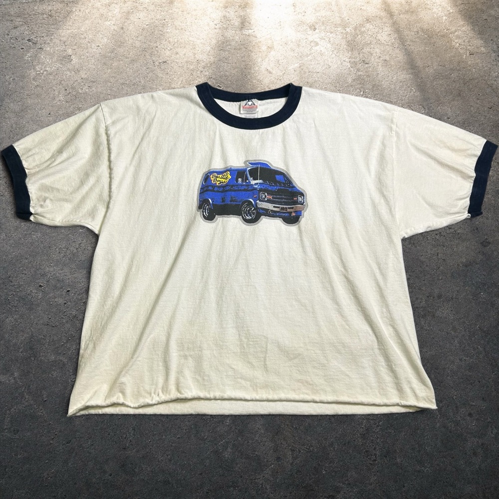 Beastie Boys Aloha Mr Hand Ringer Tee Cropped White Navy Blue 2XL Vintage Y2K